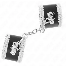 KINK - SCHWARZE HANDGELENKFESSELN MIT WEISSER DEKORIERTER SPITZE, VERSTELLBAR 20-23 CM X 5,5 CM