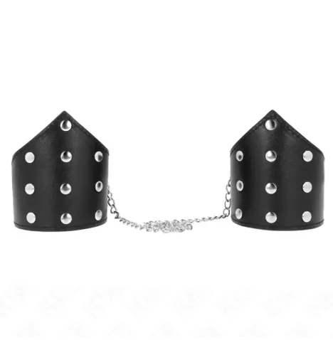 KINK - MUÑEQUERAS ESTILO PUNTIAGUDO NEGRO CON CADENA AJUSTABLE 17-23 CM X 8.5 CM
