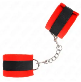 KINK - BEGINNER FUR HAND CUFFS BLACK-RED 30 X 7 CM