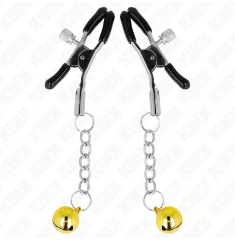 KINK - PINZAS PARA PEZONES CON COLGANTE DE CASCABEL DORADO 6 CM