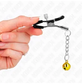 KINK - PINZAS PARA PEZONES CON COLGANTE DE CASCABEL DORADO 6 CM