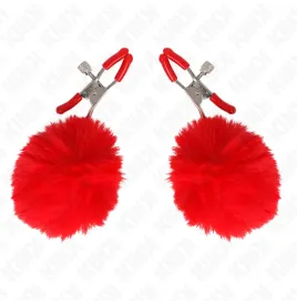 KINK - KUNSTFELLBALL-NIPPELKLAMMER ROT 6 CM