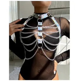 SUBBLIME - 953737 CHEST HARNESS WITH RINGS AND CHAINS SILVER ONE SIZE