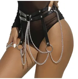 SUBBLIME - ANELLO IN PELLE CATENA CINTURA NERA TAGLIA UNICA