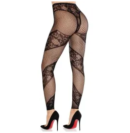 LEG AVENUE - COLLANTS SANS PIEDS EN DENTELLE ET TRANSPARENTS NOIRS