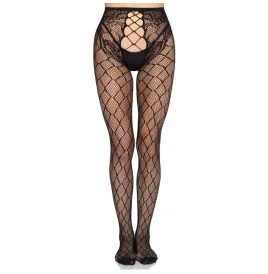 LEG AVENUE - 1966 COLLANTS RÉSILLE AVEC CULOTTE SANS ENTREJAMBE NOIR - TAILLE UNIQUE