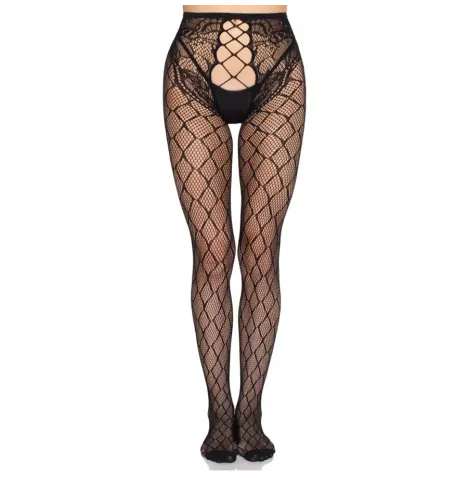 LEG AVENUE - 1966 COLLANTS RÉSILLE AVEC CULOTTE SANS ENTREJAMBE NOIR - TAILLE UNIQUE
