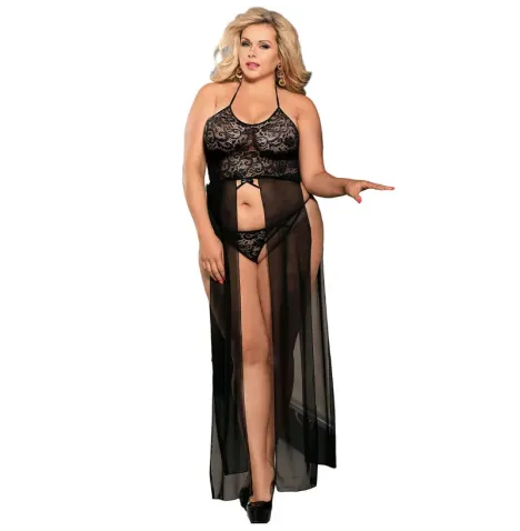 SUBBLIME - QUEEN PLUS DRESS-TOP AND THONG SET BLACK