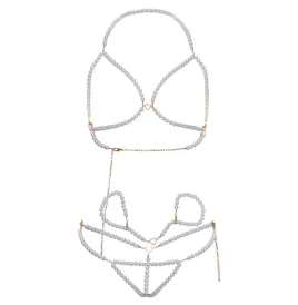 LEG AVENUE - BRA WRISTBANDS and PEARL THONG SET