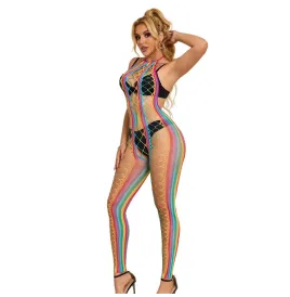 SUBBLIME - 952358 RAINBOW MESH NECKHOLDER-BODYSTOCKING XS-M