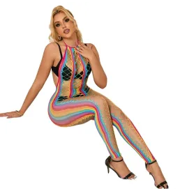 SUBBLIME - 952358 RAINBOW MESH NECKHOLDER-BODYSTOCKING XS-M