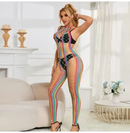 SUBBLIME - 952358 RAINBOW MESH NECKHOLDER-BODYSTOCKING XS-M