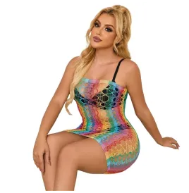 SUBBLIME - 952365 RAINBOW BARE SHOULDER FISHNET DRESS ONE SIZE