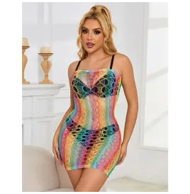 SUBBLIME - 952365 RAINBOW NETZ-KLEID MIT FREIEN SCHULTERN EINE GRÖSSE