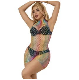 SUBBLIME - 952433 RAINBOW HOHER KRAGEN RMELLOSER NETZ KLEID EINE GRÖSSE