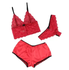 SUBBLIME - 953898 SET 3 PIEZAS ENCAJE Y SATEN ROJO S-M