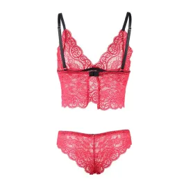 SUBBLIME - 953904 CHEMISIER DE NUIT EN SOIE ET DENTELLE CULOTTE ROUGE L-XL