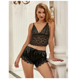 SUBBLIME - 953942 LÄSSIGE SEIDENNACHTHEMD SPITZENHOSE SCHWARZ L-XL