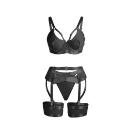 SUBBLIME - 955236 SCHWARZER BONDAGE-BH MIT STRUMPFBAND-SET S-M