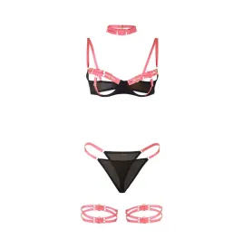 SUBBLIME - 955304 BRA SET WITH NECKLACE AND LEG DETAILS FLUORESCENT PINK L-XL