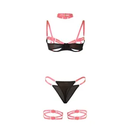 SUBBLIME - 955304 BH-SET MIT HALSKETTE UND BEINDETAILS FLUORESZIERENDES ROSA L-XL
