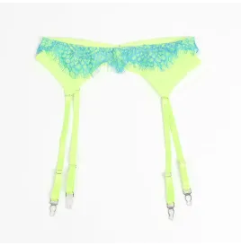 SUBBLIME - 955328 SET SUJETADOR CON ENCAJE Y LIGUEROS VERDE Y AZUL L-XL