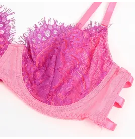 SUBBLIME - 955366 SET SUJETADOR CON ENCAJE Y LIGUEROS ROSA Y MORADO L-XL