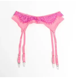 SUBBLIME - 955366 ENSEMBLE SOUTIEN-GORGE AVEC LIGNES DE DENTELLE ET JARRETELLES ROSE ET VIOLET L-XL