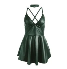 SUBBLIME - 955441 ROBE À BRETELLES EN CUIR VERT L-XL