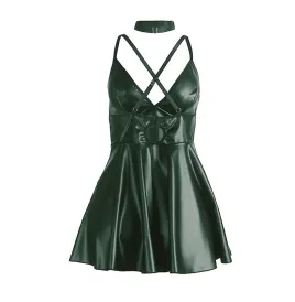SUBBLIME - 955441 ABITO CON SPALLINE IN PELLE VERDE L-XL