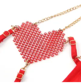 SUBBLIME - 955526 CONJUNTO SUJETADOR CON CADENAS Y CORAZÓN DE MALLA ROJO L-XL