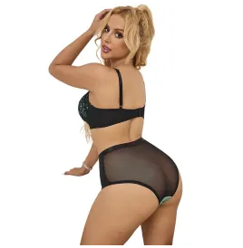 SUBBLIME - 955564 GRÜNES LACKLEDER-NETZ-ZIPPER-BH-SET L-XL