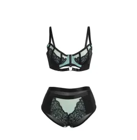 SUBBLIME - 955564 ENSEMBLE SOUTIEN-GORGE À FERMETURE ÉCLAIR EN CUIR VERNI VERT L-XL