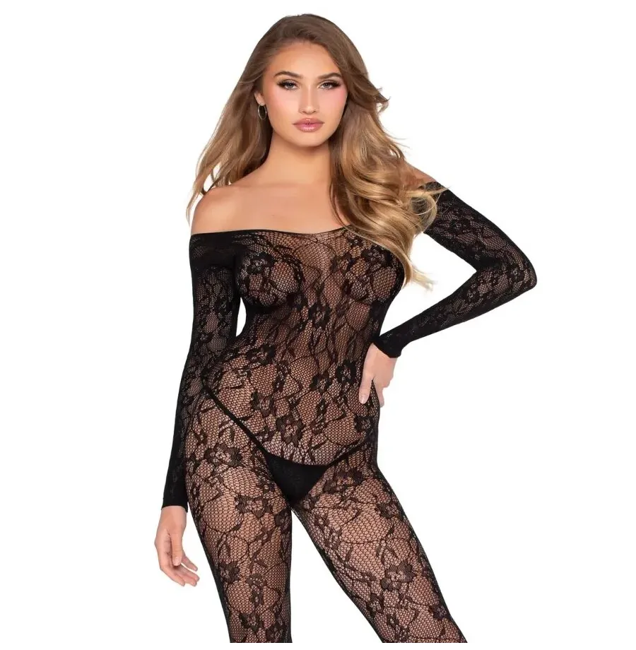 LEG AVENUE - 89366 BODYSTOCKING IN PIZZO NERO - TAGLIA UNICA LEG AVENUE - 89366 BODYSTOCKING IN PIZZO NERO - TAGLIA UNICA