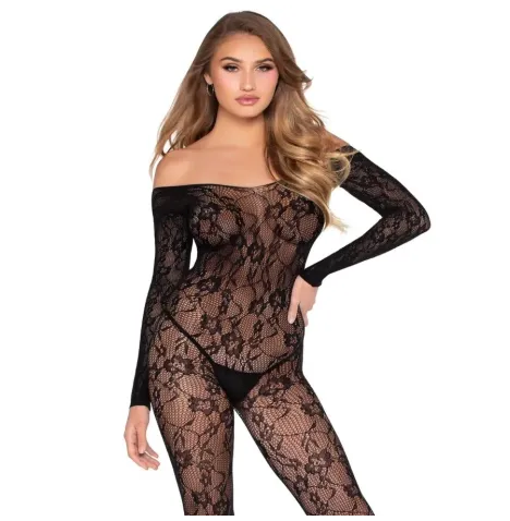 LEG AVENUE - 89366 BODYSTOCKING IN PIZZO NERO - TAGLIA UNICA