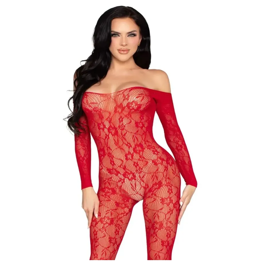 LEG AVENUE - 89366 SPITZEN-DESSOUS-BODYSTOCKING, ROT - EINHEITSGRÖSSE LEG AVENUE - 89366 SPITZEN-DESSOUS-BODYSTOCKING, ROT - EINHEITSGRÖSSE