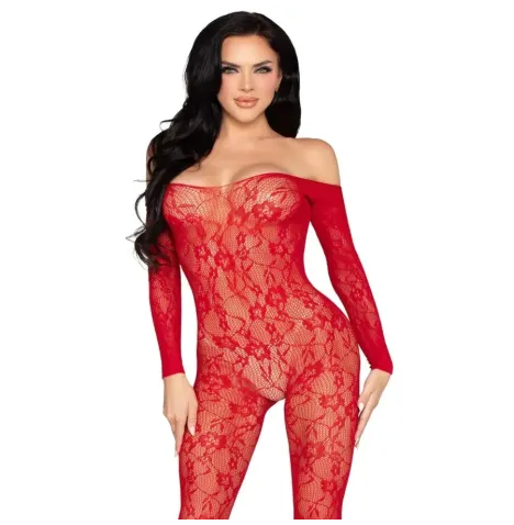 LEG AVENUE - 89366 LACE LINGERIE BODYSTOCKING RED - ONE SIZE