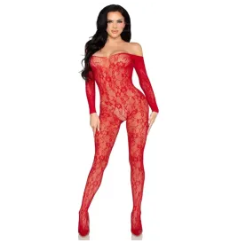 LEG AVENUE - 89366 LINGERIE EN DENTELLE BODYSTOCKING ROUGE - TAILLE UNIQUE