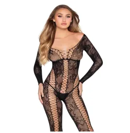 LEG AVENUE - 89369 NET and LACE JUMPSUIT BLACK - ONE SIZE