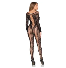 LEG AVENUE - 89369 COMBINAISON EN RÉSILLE ET DENTELLE NOIRE - TAILLE UNIQUE