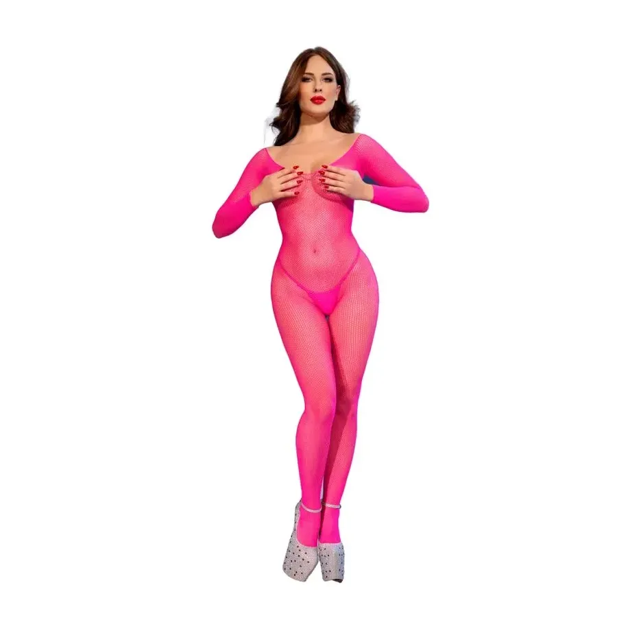 CHILIROSE - CR 4894 BODYSTOCKING IN RETE ROSA NEON S-M CHILIROSE - CR 4894 BODYSTOCKING IN RETE ROSA NEON S-M