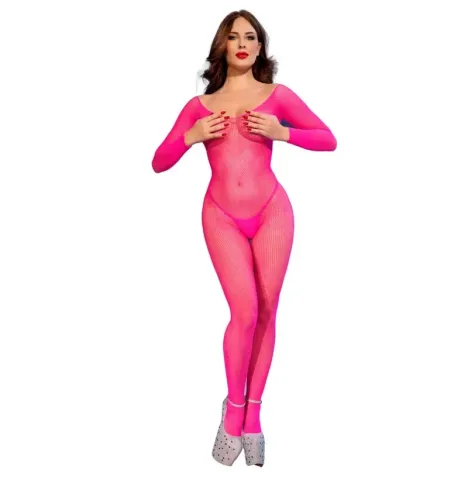CHILIROSE - CR 4894 BODYSTOCKING IN RETE ROSA NEON S-M