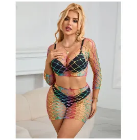 SUBBLIME - 952440 2-PIECE FISHNET SET LONG SLEEVE RAINBOW ONE SIZE