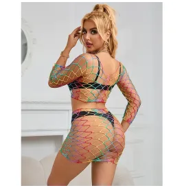 SUBBLIME - 952440 2-PIECE FISHNET SET LONG SLEEVE RAINBOW ONE SIZE