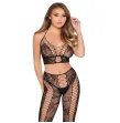 LEG AVENUE - 89368 ENSEMBLE CROP TOP ET COLLANTS NOIRS EN RÉSILLE ET DENTELLE - TAILLE UNIQUE LEG AVENUE - 89368 ENSEMBLE CROP TOP ET COLLANTS NOIRS EN RÉSILLE ET DENTELLE - TAILLE UNIQUE