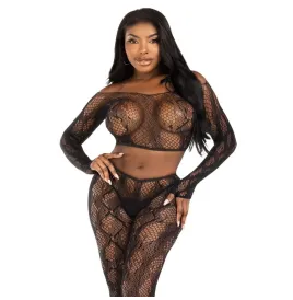 LEG AVENUE - 89373 PYTHON-CROP-TOP and FUSSLOSE STRUMPFHOSE SCHWARZ - EINHEITSGRÖSSE
