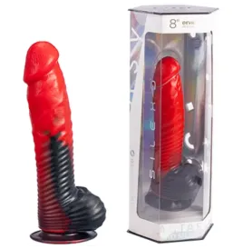 SILEXD - DEVIL DILDO FANTASY SILICONA LIQUIDA TERMOREACTIVO ROJO NEGRO 20.3 CM