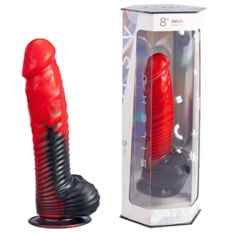 SILEXD - DEVIL DILDO FANTASY LIQUID SILICONE THERMOREACTIVE RED BLACK 20.3 CM