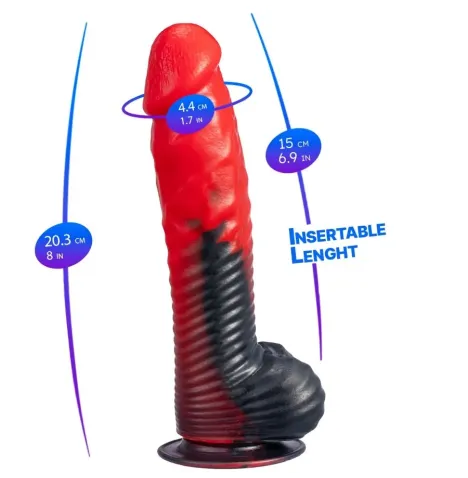 SILEXD - DEVIL DILDO FANTASY LIQUID SILICONE THERMOREACTIVE RED BLACK 20.3 CM