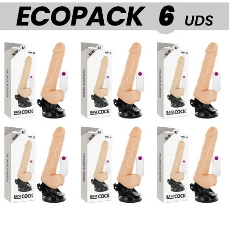 ECOPACK 6 UNITS - BASECOCK REALISTIC VIBRATOR REMOTE CONTROL NATURAL WITH TESTICLES 19.5 CM -O- 4 CM